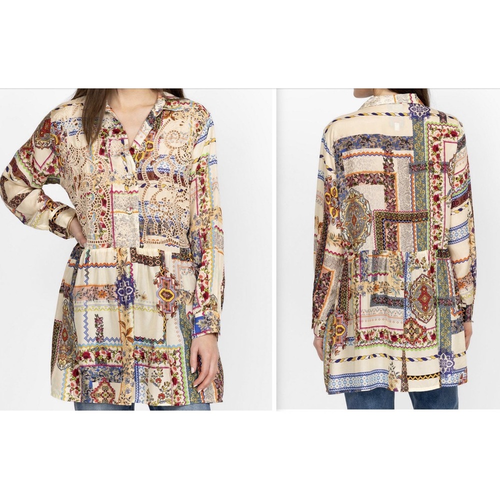Johnny Was Stano Monroe Silk Printed Tunic Top Plus Size C25523B3 Sz L $328 MSRP